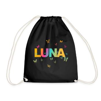 Luna - Schöner Name mit Schmetterlingen - Turnbeutel - Schwarz - Vorne