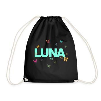 Luna - Beautiful name with butterflies - Drawstring Bag - black - Front