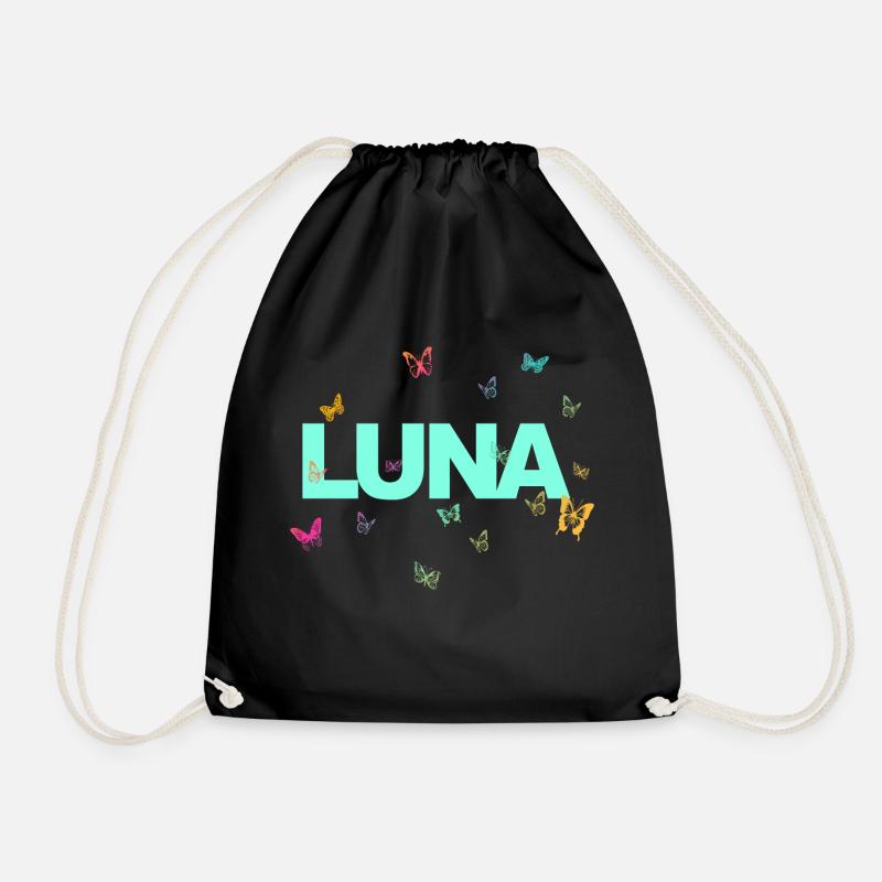 Luna - Schöner Name mit Schmetterlingen - Turnbeutel - Schwarz