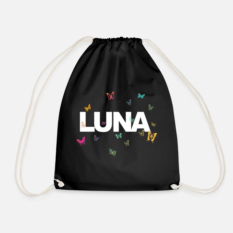 Luna - Schöner Name mit Schmetterlingen - Turnbeutel - Schwarz
