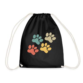 Dog Paw Retro Dog Lovers Retro - Drawstring Bag - black - Front