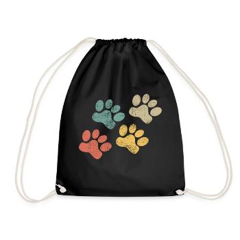 Haustier Pfote retro Tatze katze Hund - Turnbeutel - Schwarz - Vorne