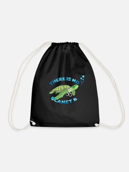 No planet B turtle - Drawstring Bag - black