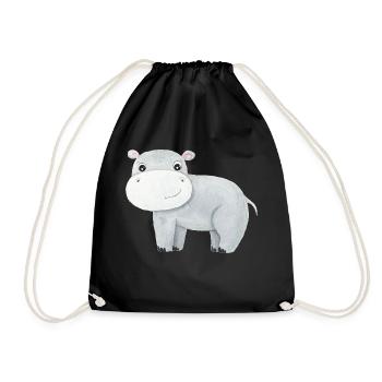 Cute Hippo Baby Africa Savannah Safari Hippo - Drawstring Bag - black - Front