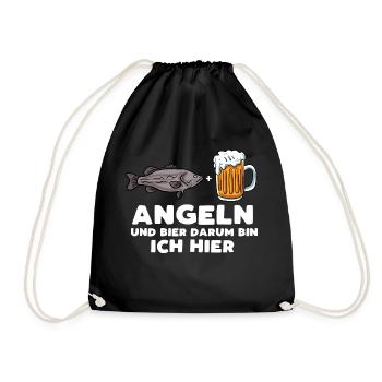 Angeln Und Bier Darum Bin Ich Hier - Turnbeutel - Schwarz - Vorne