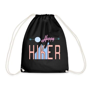 Happy Hiker Retro Awesome Mountain Hiking Present - Drawstring Bag - black - Front