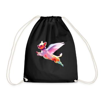 Flying Dog. All pets go to heaven. Dogs are angels - Drawstring Bag - black - Front