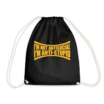 not antisocial anti stupid - Drawstring Bag - black - Front