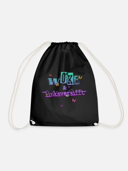 Selbstironie: WOKE & linksversifft - Turnbeutel - Schwarz