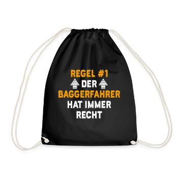 Baggerfahrer Geschenk Geburtstag Spruch - Turnbeutel - Schwarz - Vorne