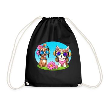 Two dog with sunglasses - Drawstring Bag - black - Front