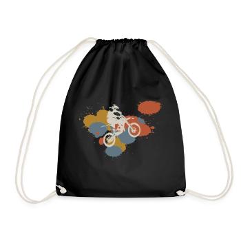 Motocross Retro Motorcycle Splashes of Color - Drawstring Bag - black - Front
