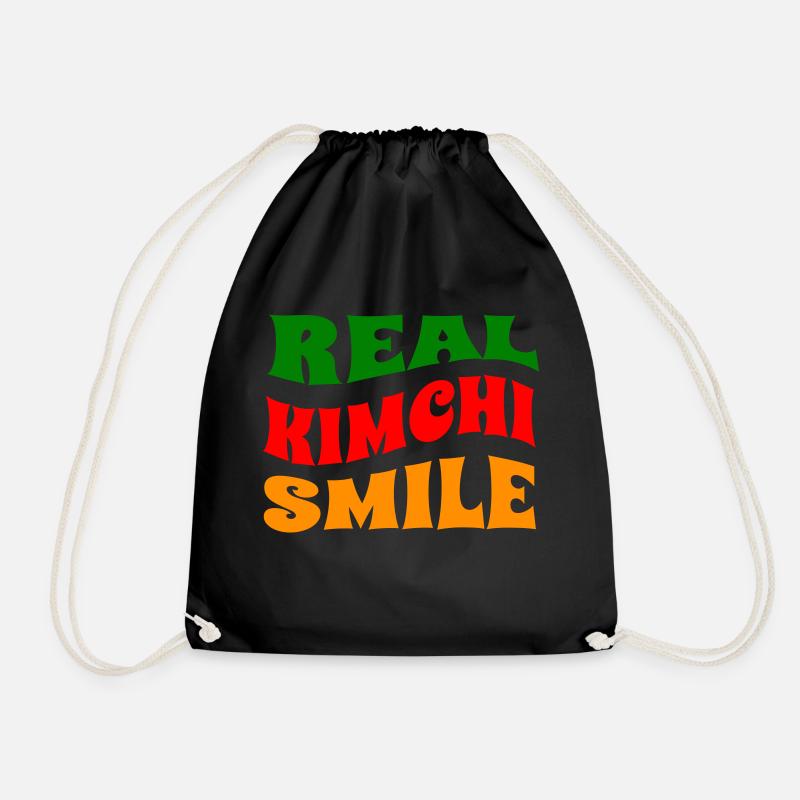 RealKimchiSmile2 - Drawstring Bag - black