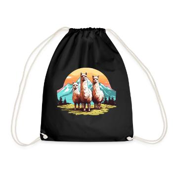 Alpaca, 3 alpacas in nature - Drawstring Bag - black - Front