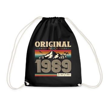 35th Birthday Husband Original March Vintage 1989 - Drawstring Bag - black - Front