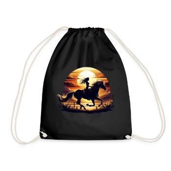 Horseback Riding, Equestrian, Girl, Sunset - Drawstring Bag - black - Front