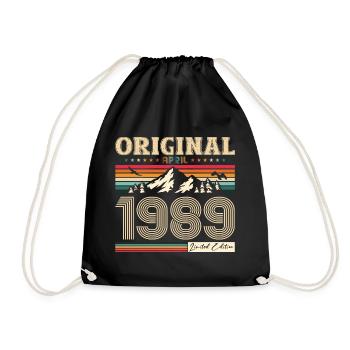 35th Birthday Husband Original April Vintage 1989 - Drawstring Bag - black - Front