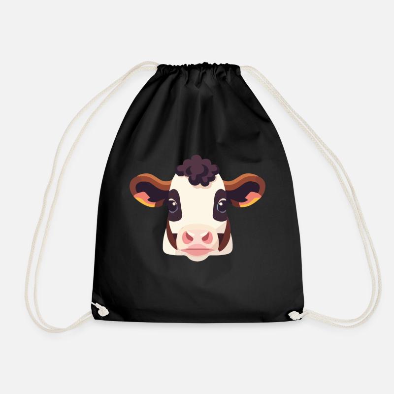 Cow Head Dairy Cow - Drawstring Bag - black