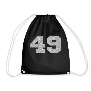 Number 49 Silver Glitter - 49th Anniversary - Drawstring Bag - black - Front