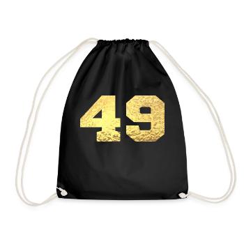 Number 49 Gold Glitter - 49th Anniversary - Drawstring Bag - black - Front