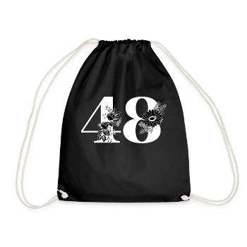 Number 48 Black Floral - 48th Floral Birthday - Drawstring Bag - black - Front
