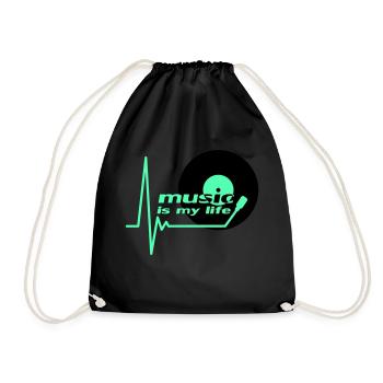Music is my Life Pulse Heartbeat Vinyl Music Logo - Drawstring Bag - black - Front