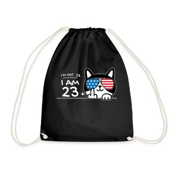 I'm Not 24, I Am 23 Plus 1 Middle Finger Cat Flip - Drawstring Bag - black - Front