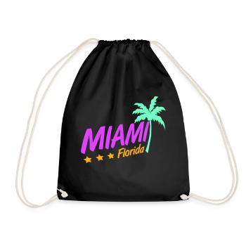 Miami USA Palmen Strand Sonne Amerika Florida Logo - Turnbeutel - Schwarz - Vorne
