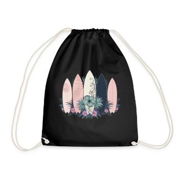 Surfboards Flowers Plant Hawaii Beach Summer - Drawstring Bag - black - Front