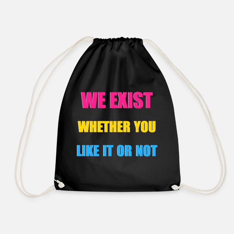 We Exist - Pansexual Flag - Drawstring Bag - black