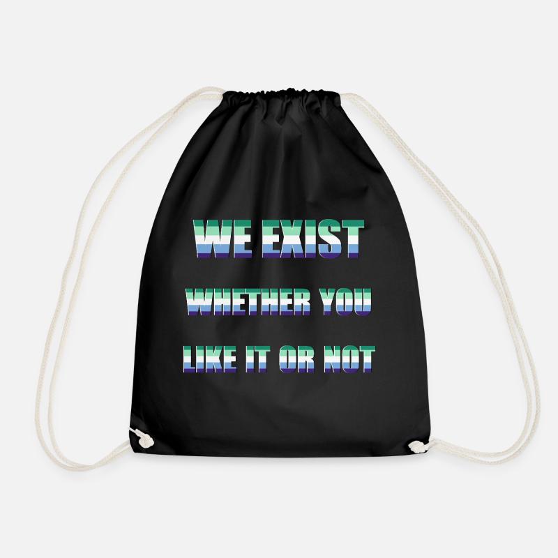 We Exist - Gay Men Flag - Drawstring Bag - black
