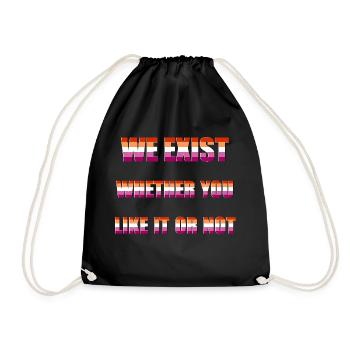 We Exist - Lesbian Flag - Drawstring Bag - black - Front
