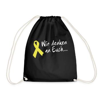 Gelbe Schleife Solidarität - Wir denken an Euch - Turnbeutel - Schwarz - Vorne