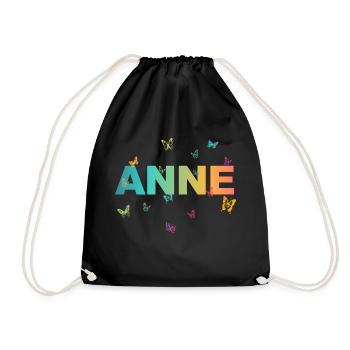 Anne - Beautiful name with butterflies, girls - Drawstring Bag - black - Front
