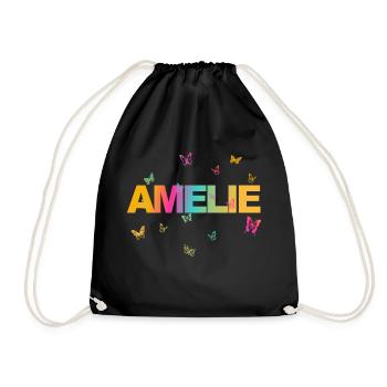 Amelie - Schöner Name mit Schmetterlingen, Mädchen - Turnbeutel - Schwarz - Vorne