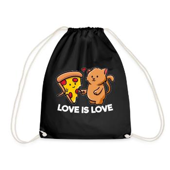 Love Is Love Love Pizza Cat - Drawstring Bag - black - Front