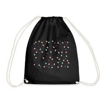 Flower & Leaf Pattern - Drawstring Bag - black - Front