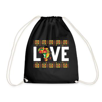 Love Africa Map Black Afro Pride Kente - Drawstring Bag - black - Front