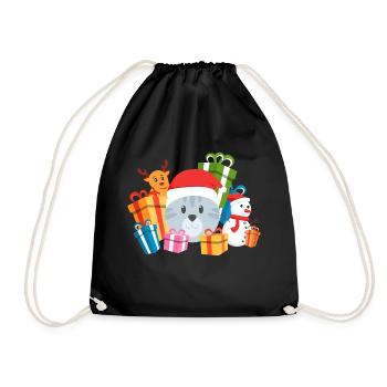 Christmas Cat Present - Drawstring Bag - black - Front
