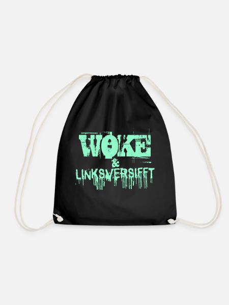 Selbstironie: WOKE & linksversifft - Turnbeutel - Schwarz