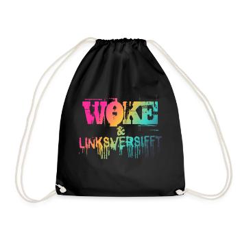 Selbstironie: WOKE & linksversifft - Turnbeutel - Schwarz - Vorne
