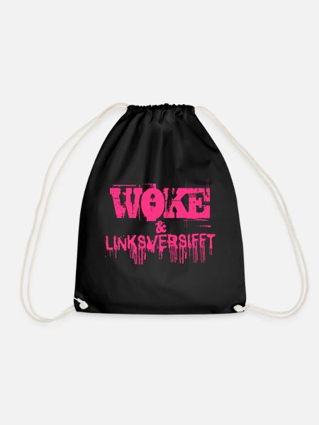 Selbstironie: WOKE & linksversifft - Turnbeutel - Schwarz