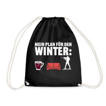 Mein Plan Für Den Winter: Biathlon Fan - Turnbeutel - Schwarz - Vorne