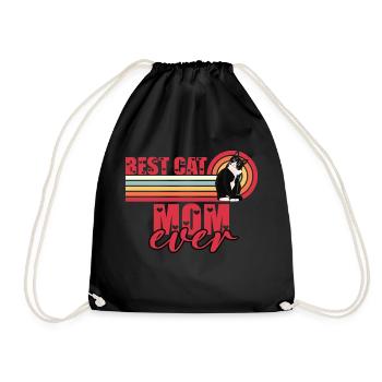 Vintage Retro Sunset Best Cat Mom Ever Shirt, Funn - Drawstring Bag - black - Front