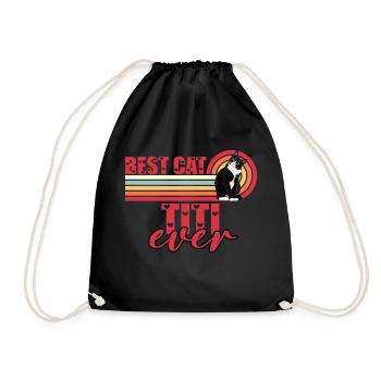 Vintage Retro Sunset Best Cat Titi Ever Shirt, Fun - Drawstring Bag - black - Front
