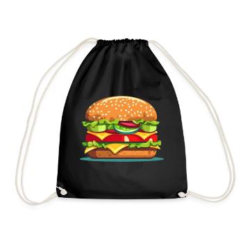 Colorful tasty hamburger cheeseburger illustration - Drawstring Bag - black - Front