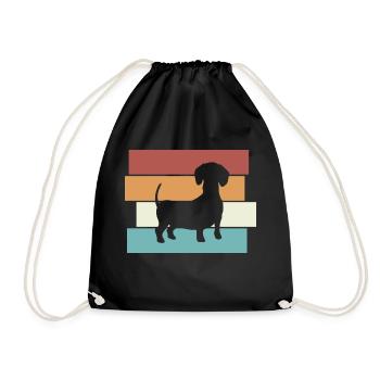 Dackel Hund Retro - Turnbeutel - Schwarz - Vorne
