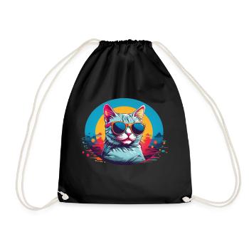 Cool Cat with Sungalsses - Drawstring Bag - black - Front