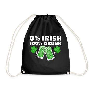 0 % Irish 100 % Drunk - Turnbeutel - Schwarz - Vorne