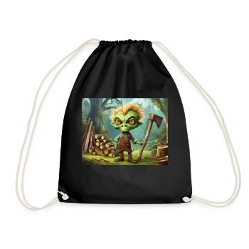 mignon petit extraterrestre rétro vert est la gravure sur bois - Sac de sport léger - noir - Devant